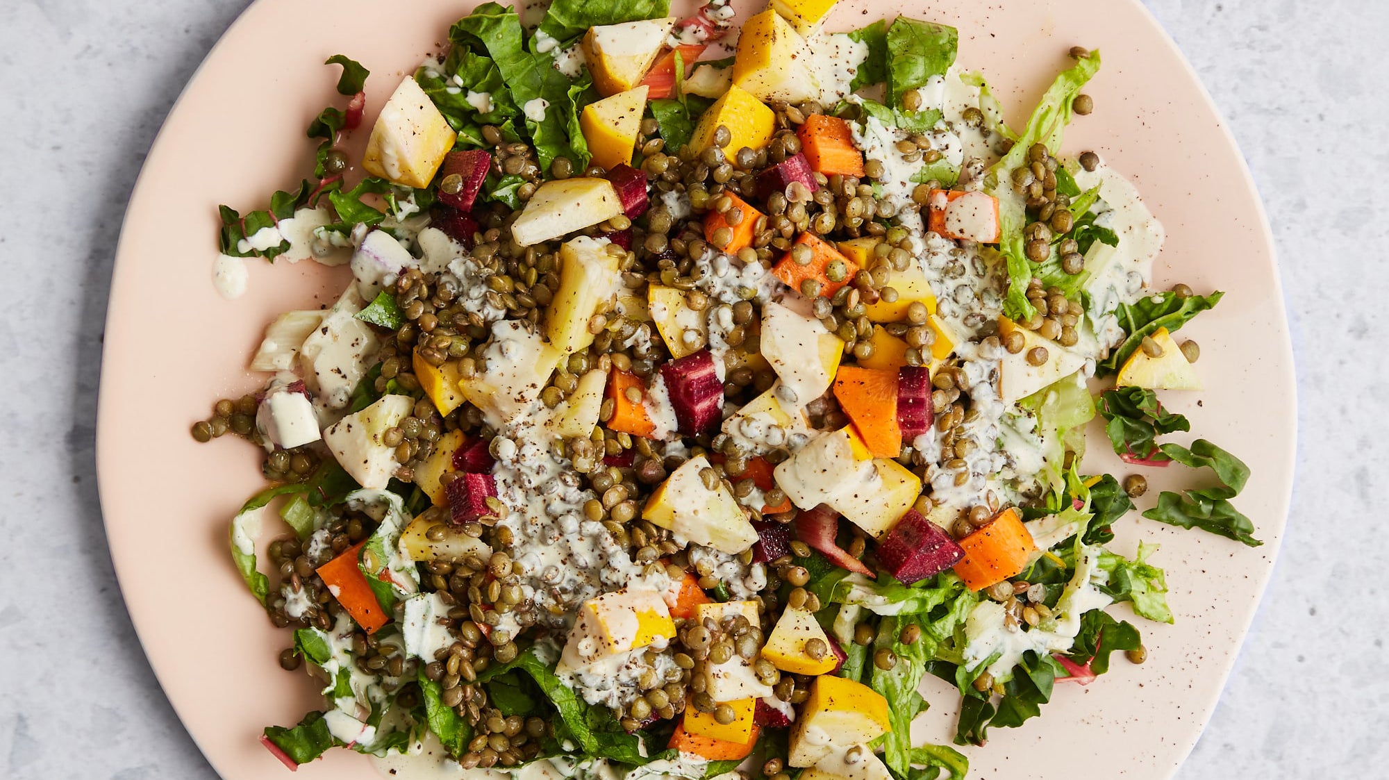 Lentil, Carrot and Courgette Salad Lemon Dressing