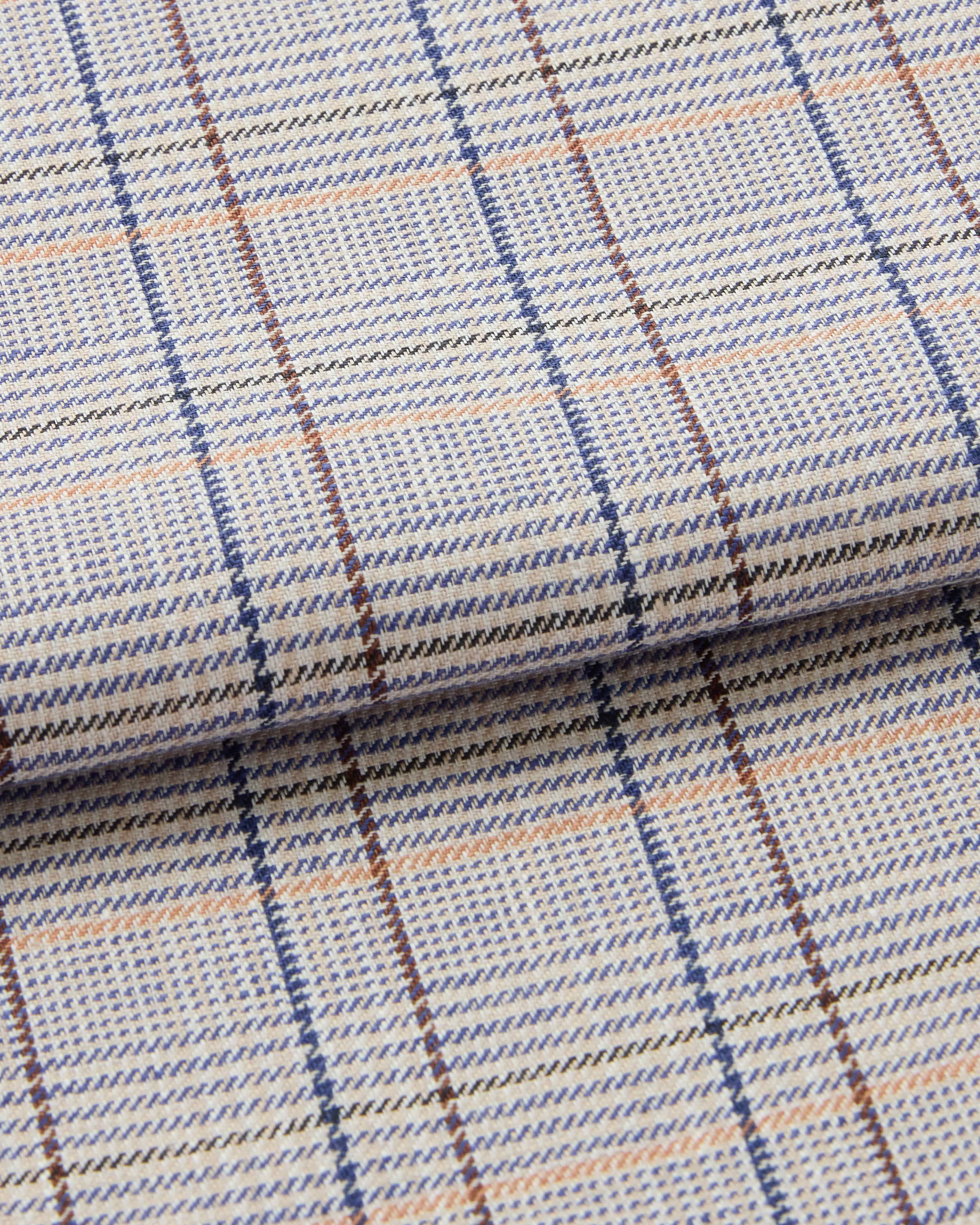 Bonsoir of London linen blue check design, close up image of print.