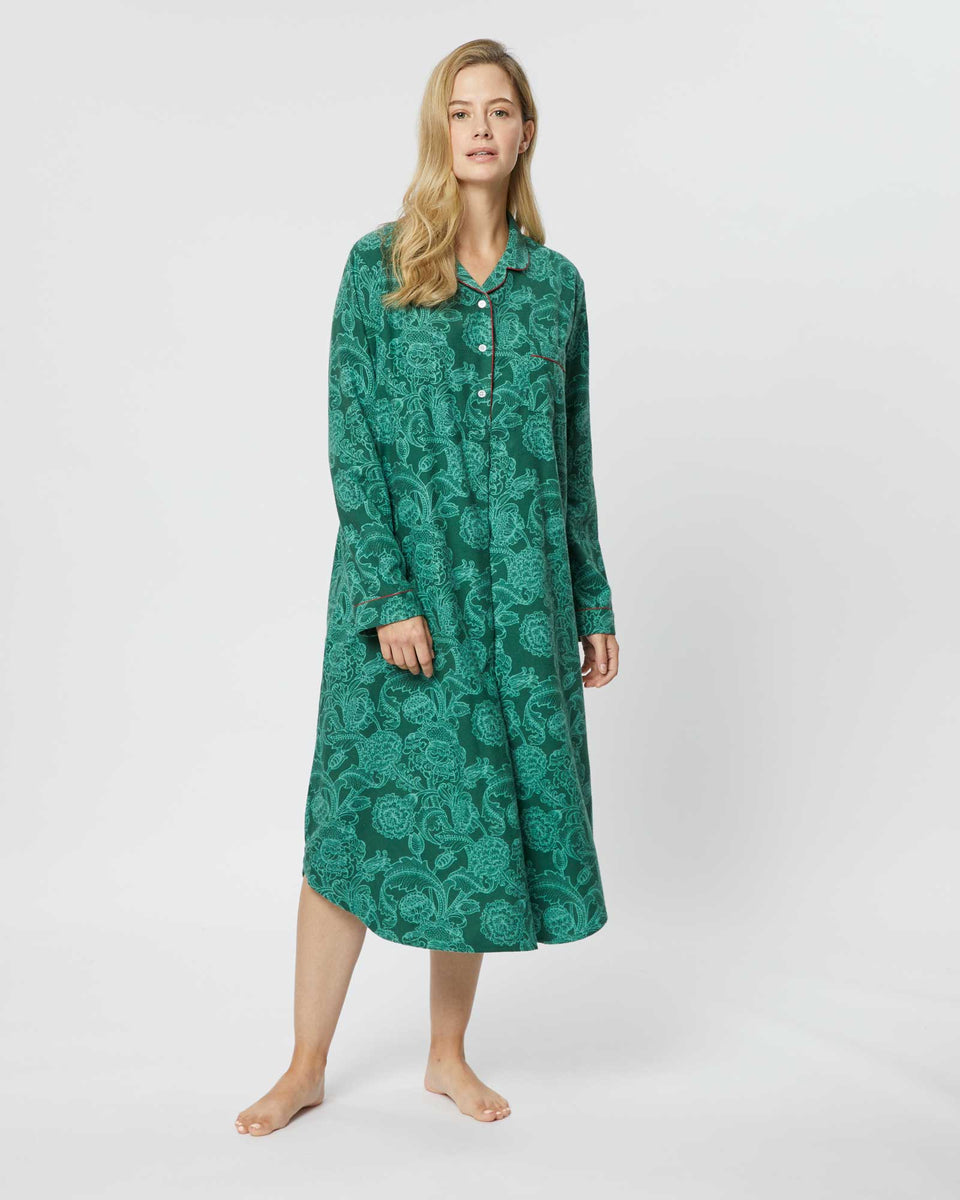 Women's Brushed Cotton Nightshirt - Paisley Flower Green – Bonsoir Of ...