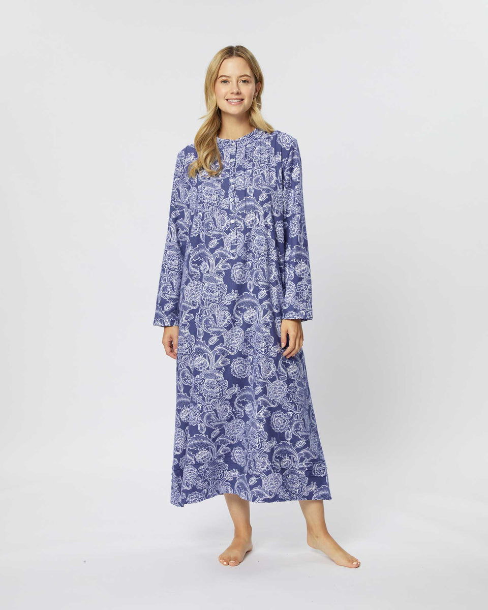 Women's Brushed Cotton Sophie Nightdress - Paisley Flower Blue ...