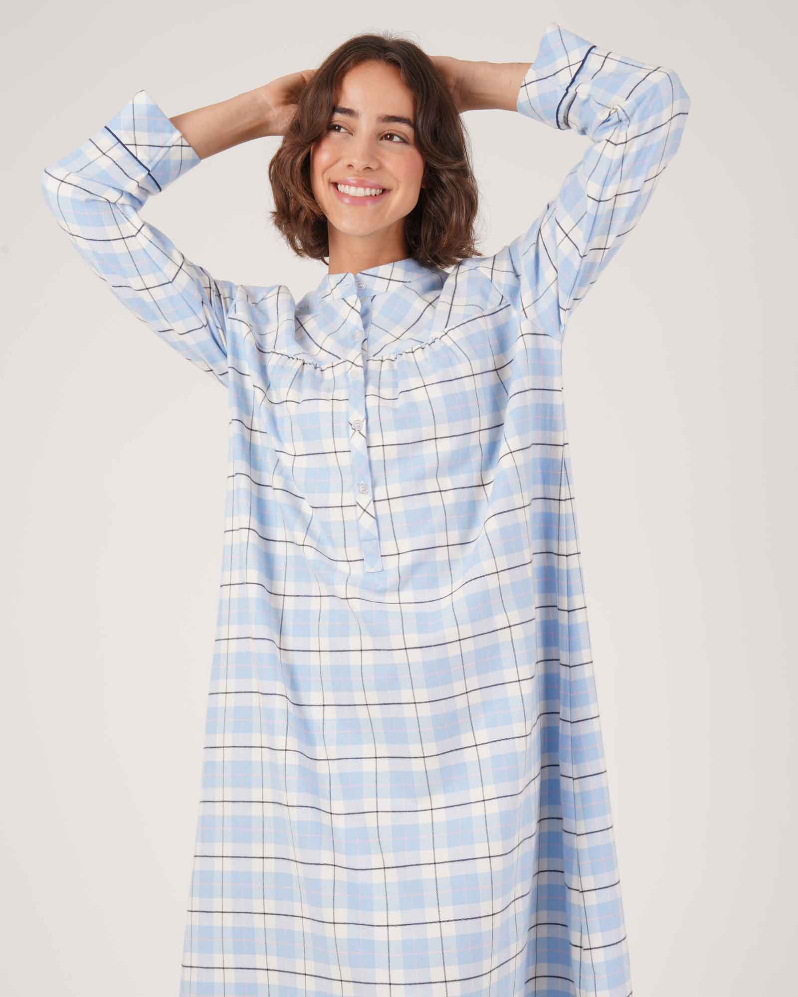 Josephine Brushed Cotton Nightdress - Fulmer Check – Bonsoir of London