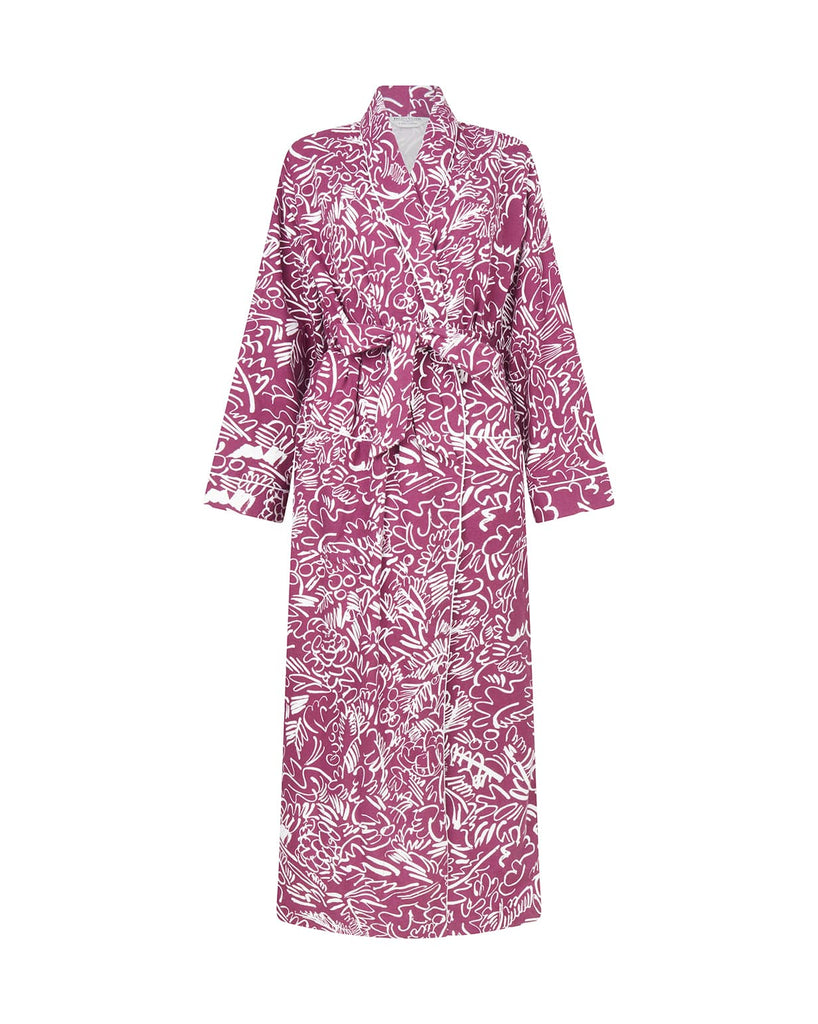 Women's Brushed Cotton Dressing Gown - Berry Abstract | Bonsoir Of London