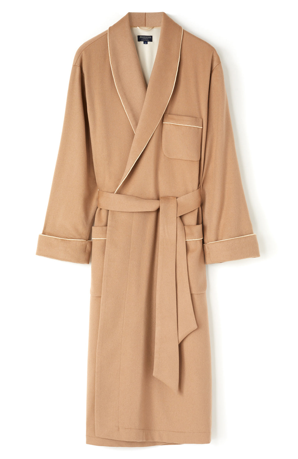 Men's Luxury Camel Silk Lined Cashmere Robe | Bonsoir of London