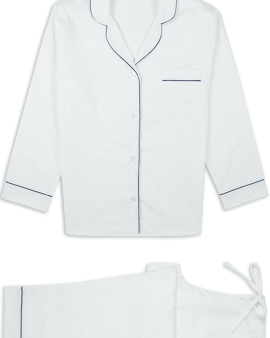 Women's Classic Cotton White Sateen Pyjamas | Bonsoir of London