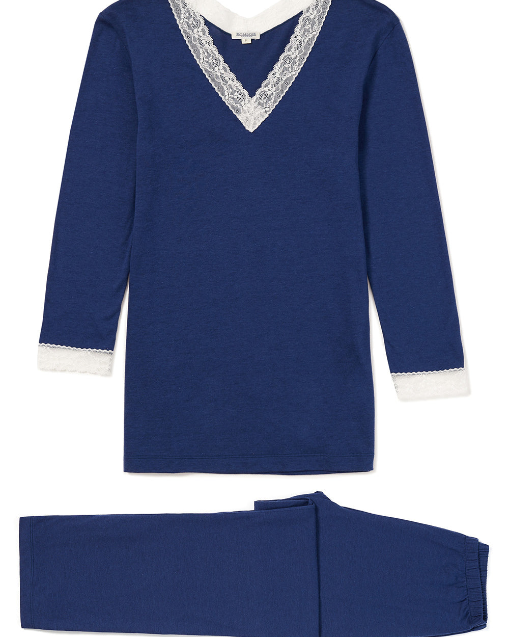 Women's Ella Midnight Pyjamas | Bonsoir of LondonWomen's Jersey Ella Pyjamas - Midnight Blue | Bonsoir of London