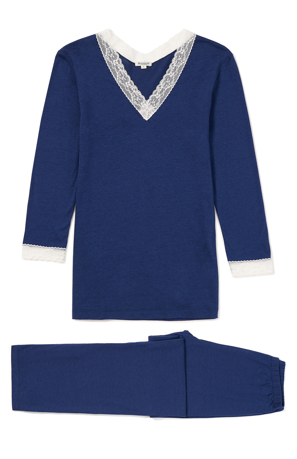 Women's Ella Midnight Pyjamas | Bonsoir of LondonWomen's Jersey Ella Pyjamas - Midnight Blue | Bonsoir of London