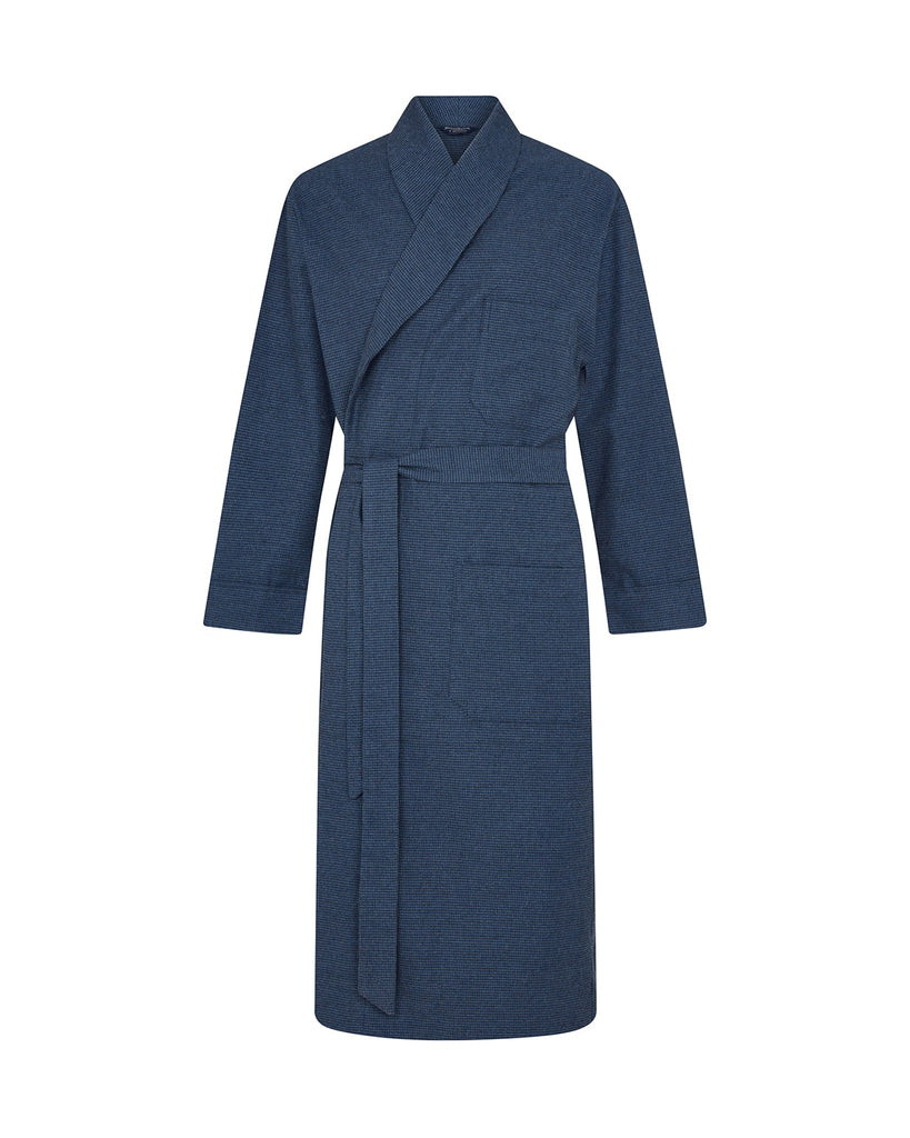 Men's Brushed Cotton Dressing Gown - St. Anton Navy Puppy Tooth | Bonsoir of London
