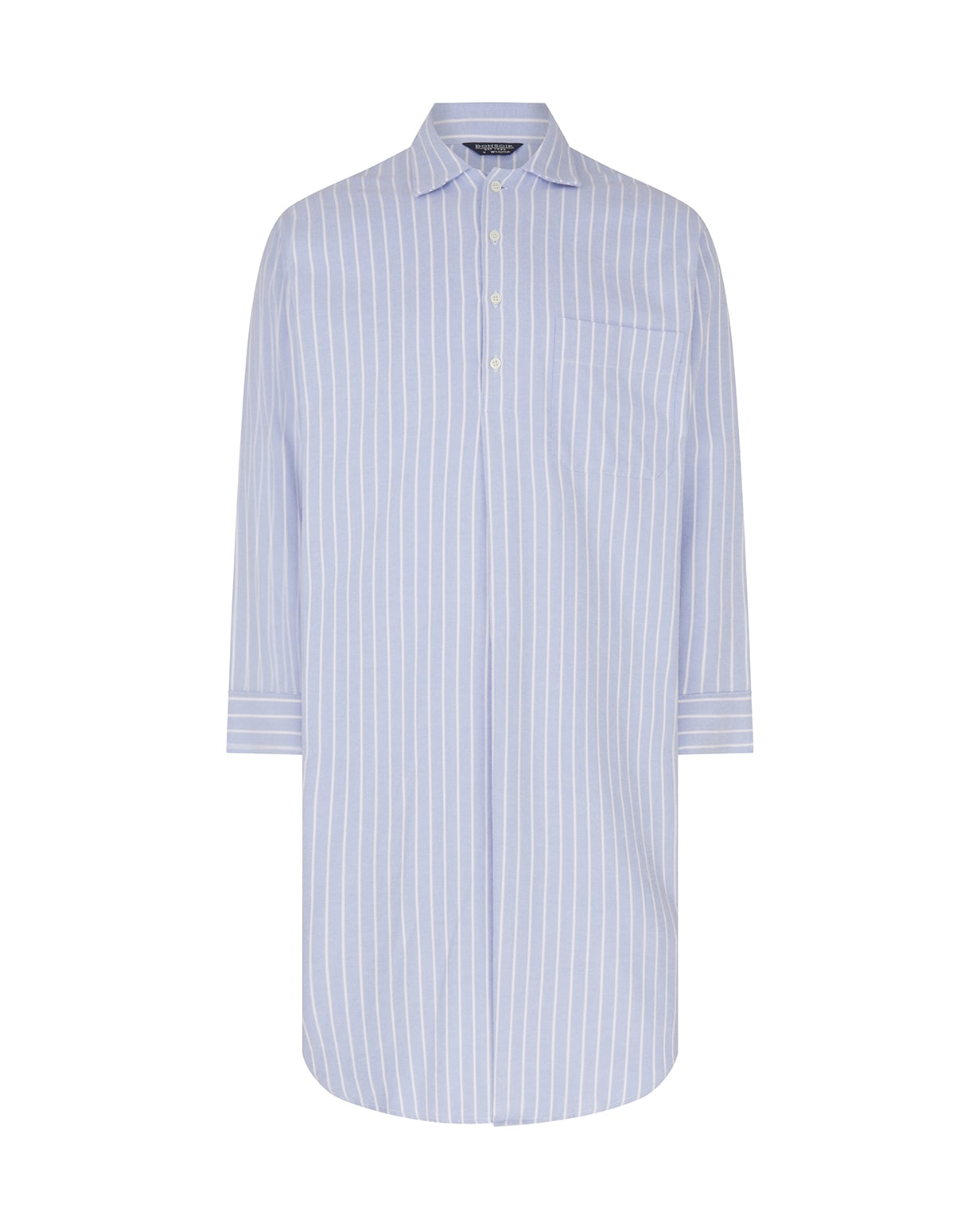 Men's Long Brushed Cotton Nightshirt - Classic Blue White Stripe | Bonsoir of London