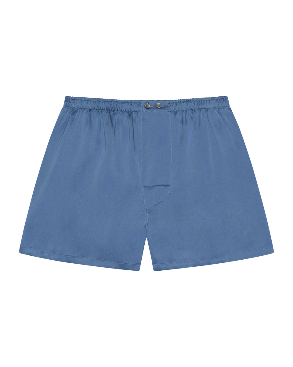 Men's Silk Boxer Shorts Airforce Blue Bonsoir of London