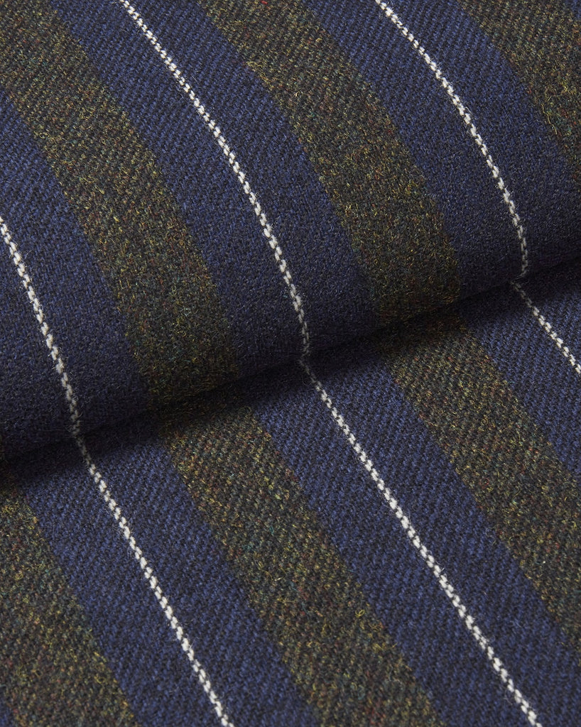 Men's Silk-Lined Wool Robe - Navy Green Stripe | Bonsoir of London