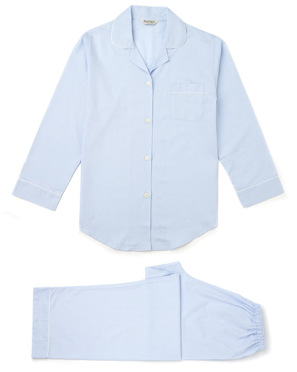 Women's Blue Jacquard Pyjamas | Bonsoir of LondonWomen's Cotton Jacquard Pyjamas - Blue | Bonsoir of London