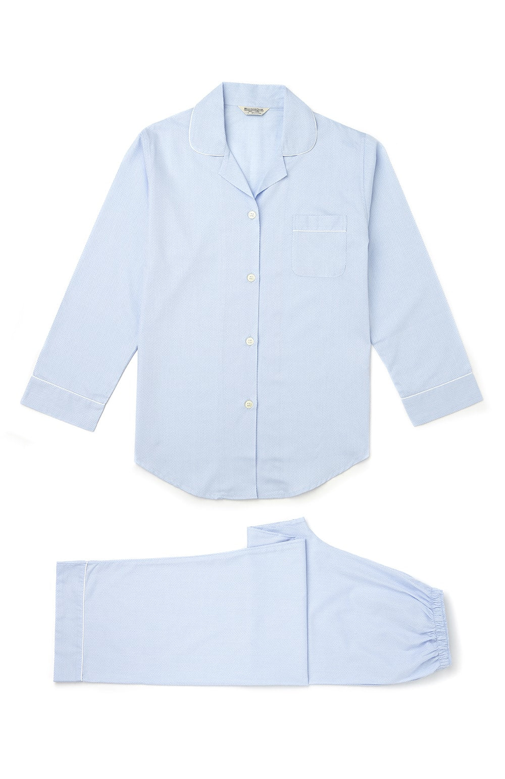 Women's Blue Jacquard Pyjamas | Bonsoir of LondonWomen's Cotton Jacquard Pyjamas - Blue | Bonsoir of London