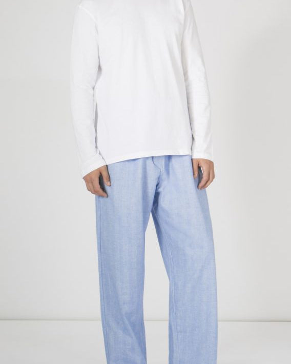 Brushed Cotton Pyjama Trousers (jm54) - Sky Herringbone | Bonsoir of London