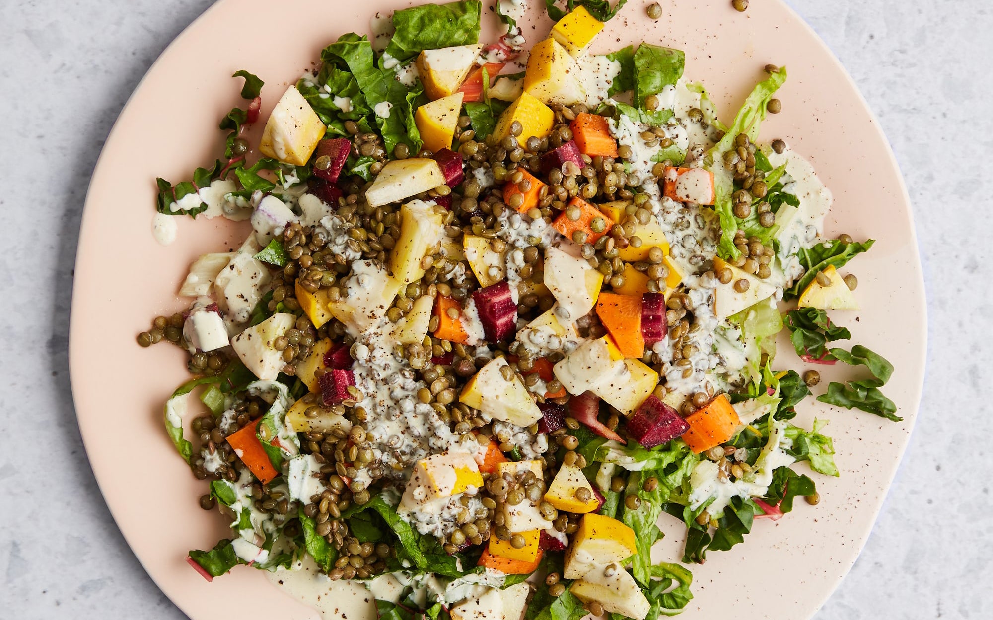 Lentil, Carrot and Courgette Salad Lemon Dressing