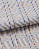 Bonsoir of London linen blue check design, close up image of print.