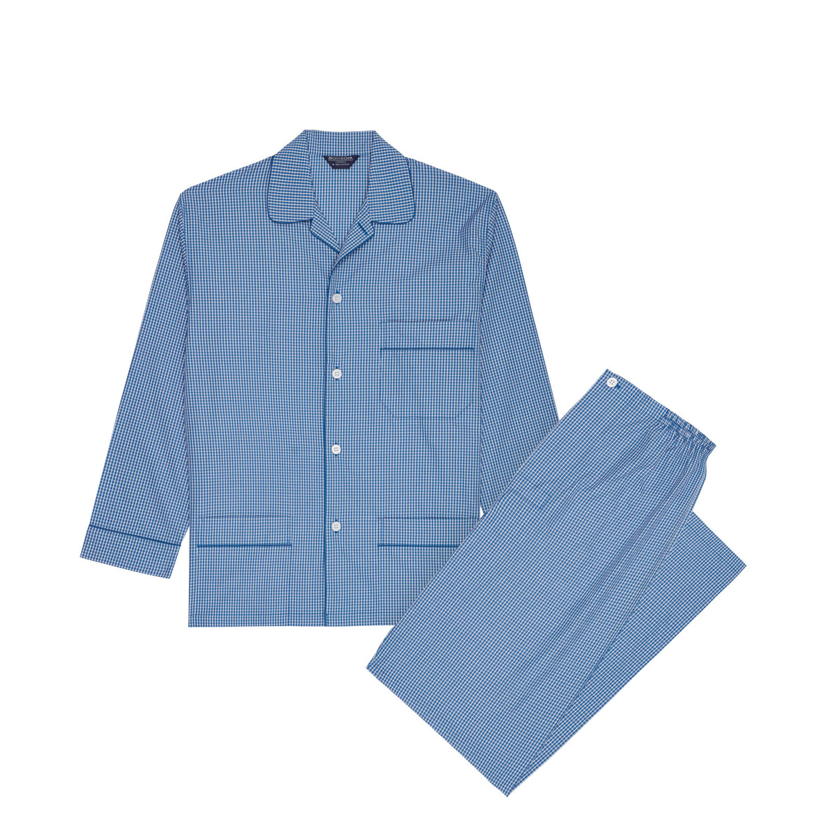 Men's Pure Cotton Pyjamas - Blue Check | Luxury Cotton Pyjamas ...