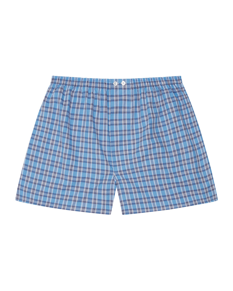 Men's Classic Cotton Boxer Shorts - A280 Blue Check – Bonsoir of London