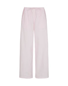 Bonsoir of London women's cotton pyjama trousers in pink stripe, fully elasticated tie waist, shot on a studio background.