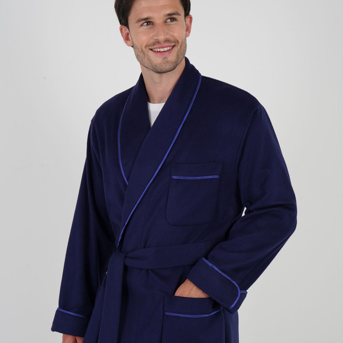 Men's Silk-Lined Cashmere Robe - Navy with Blue Silk Lining – Bonsoir ...