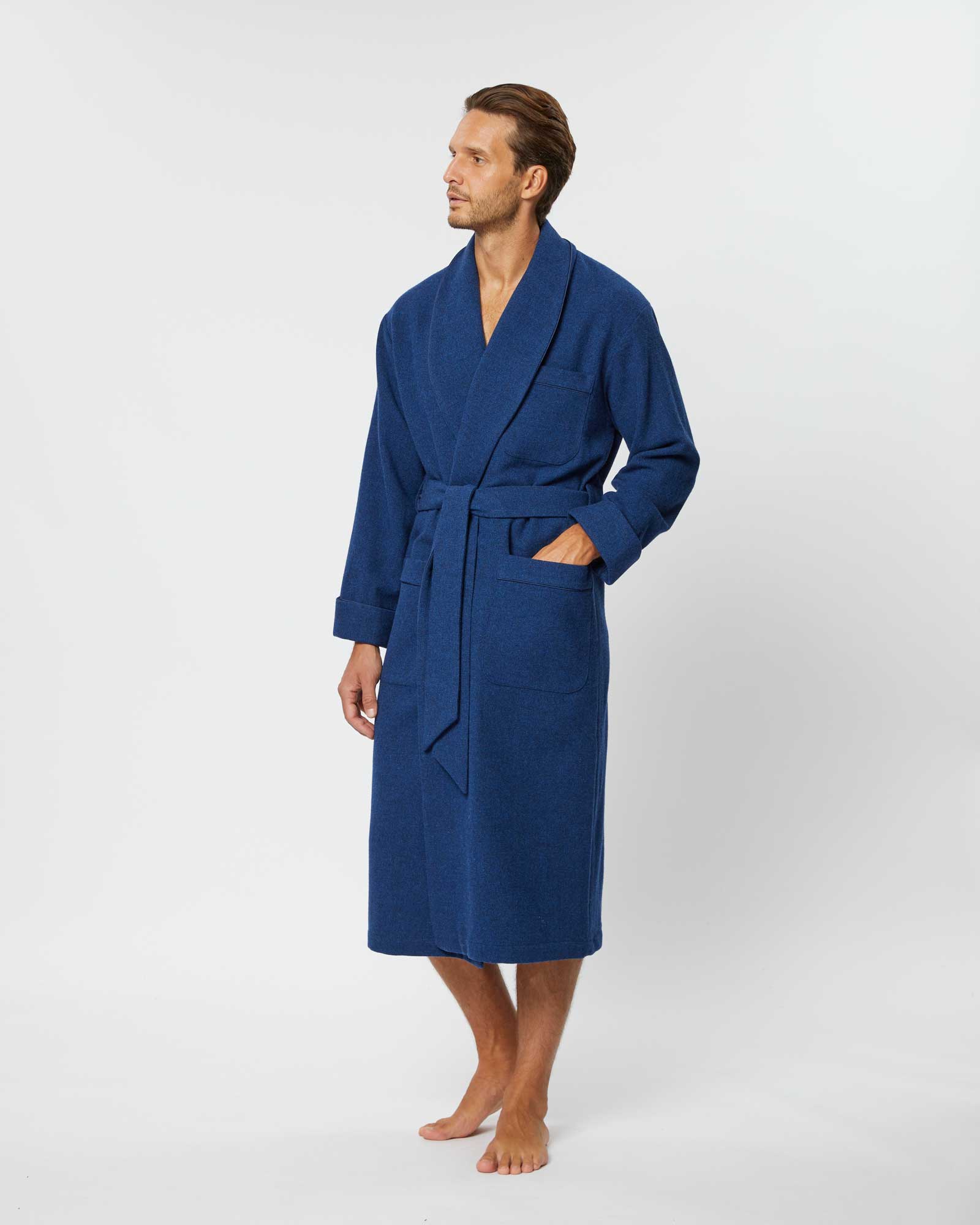 Men's Silk-Lined Wool Robe - Royal Blue – Bonsoir of London