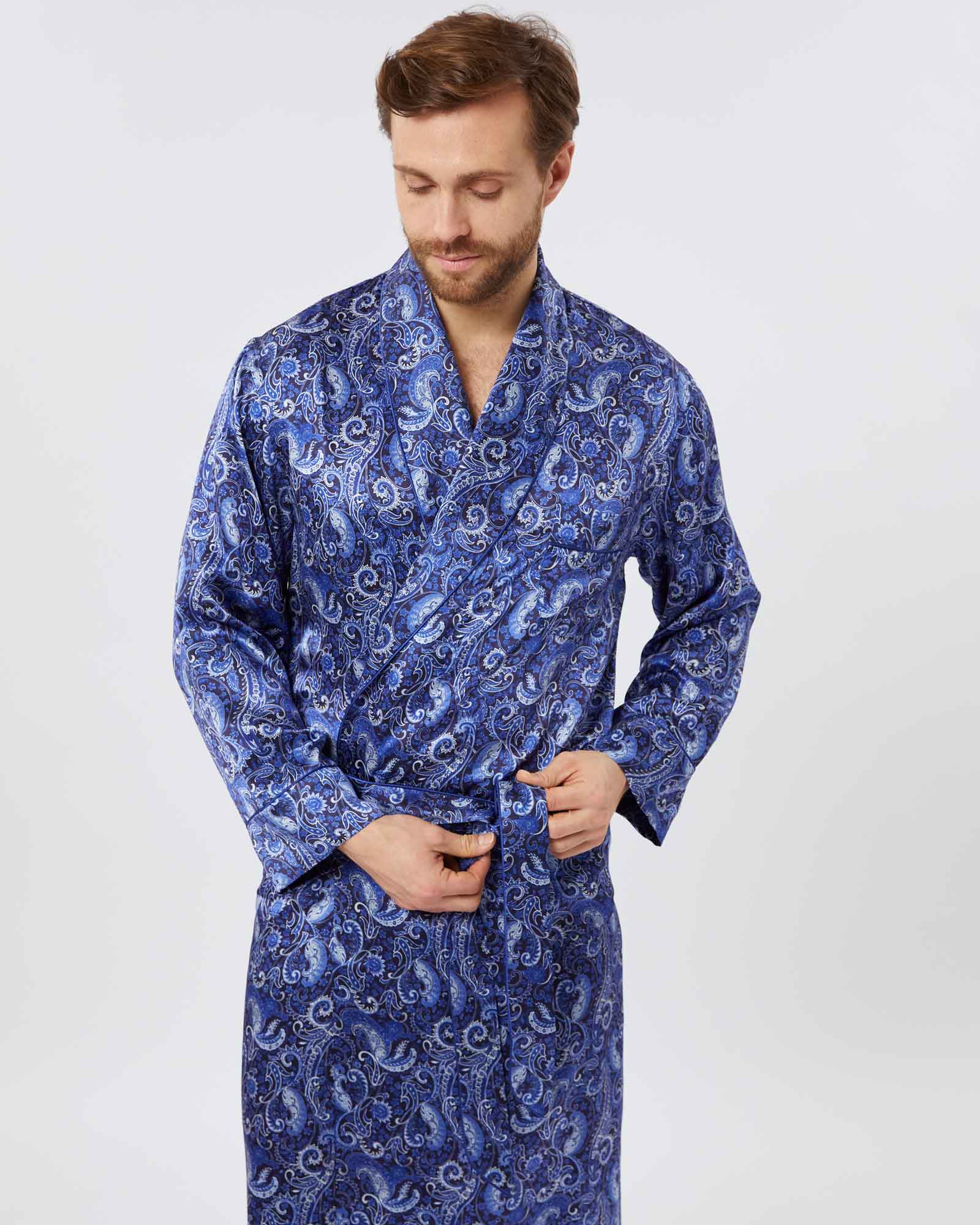 Paisley Pattern Mens Cotton Paisley Dressing Gown Lightweight