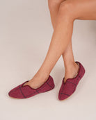 Bonsoir of London Women’s Emily Sheepskin Slippers in Ava Check, crafted from luxurious Scottish silky suede with real sheepskin lining, classic scalloped front design, flexible durable suede sole, shot on a model.