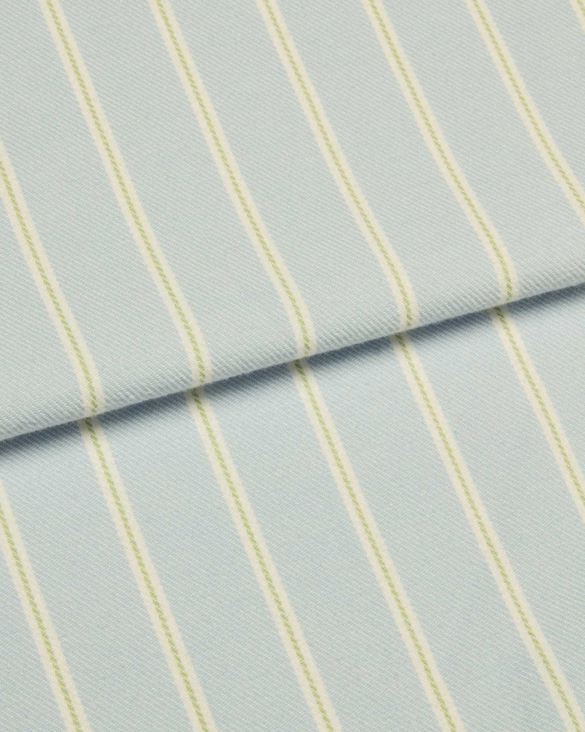 Bonsoir of London Women’s Isla Blue Brushed Cotton, featuring a blue and white striped design, close up of the fabric.
