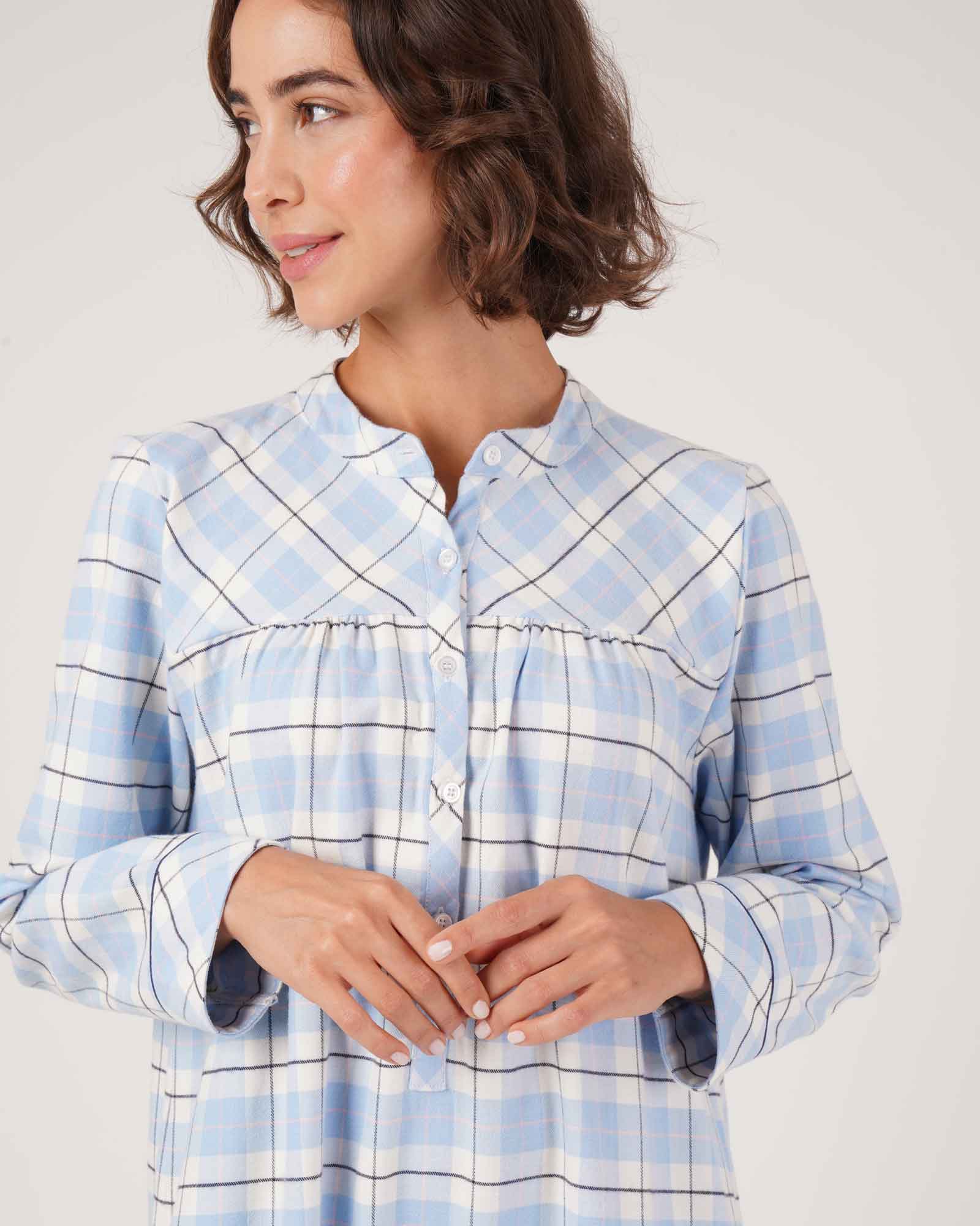 Josephine Brushed Cotton Nightdress - Fulmer Check – Bonsoir of London