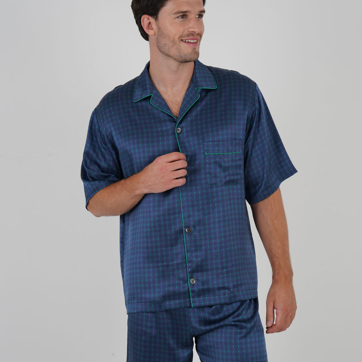 Men's Silk Short Pyjamas - Colmworth Geo Print – Bonsoir of London
