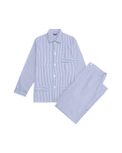Men's Blue and white striped pajama with green piping