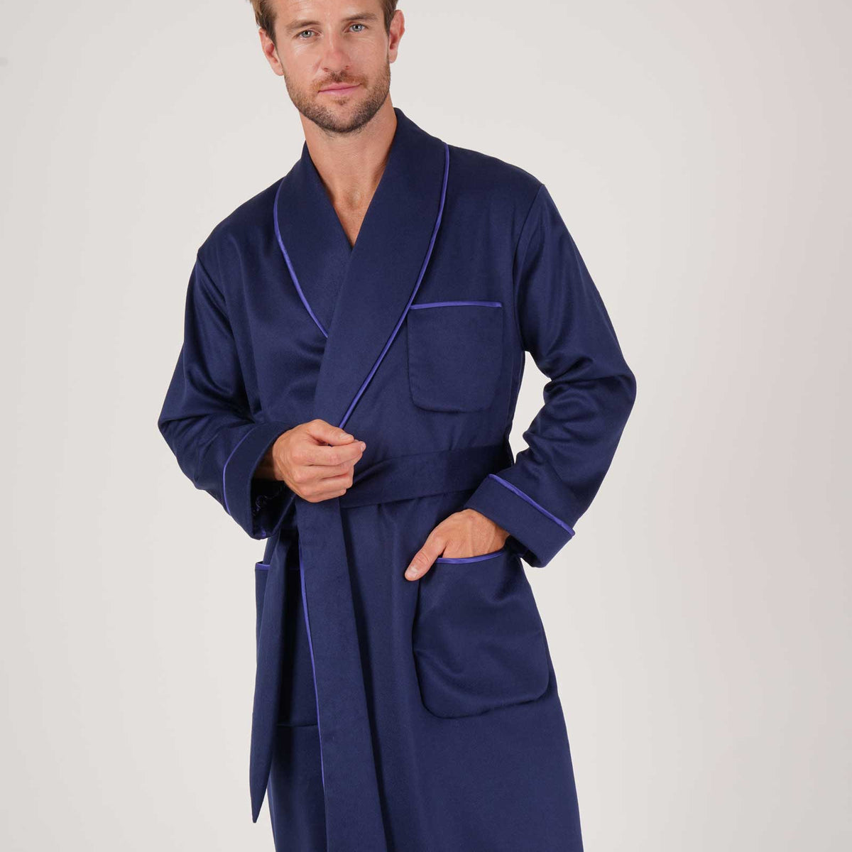 Men's Silk-Lined Cashmere Robe - Navy with Rudford Paisley Silk Lining ...