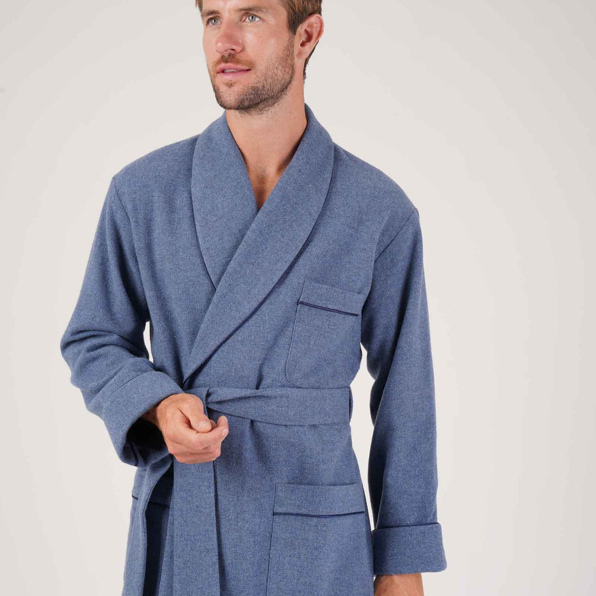 Men's Silk-Lined Wool Robe - Blue – Bonsoir of London