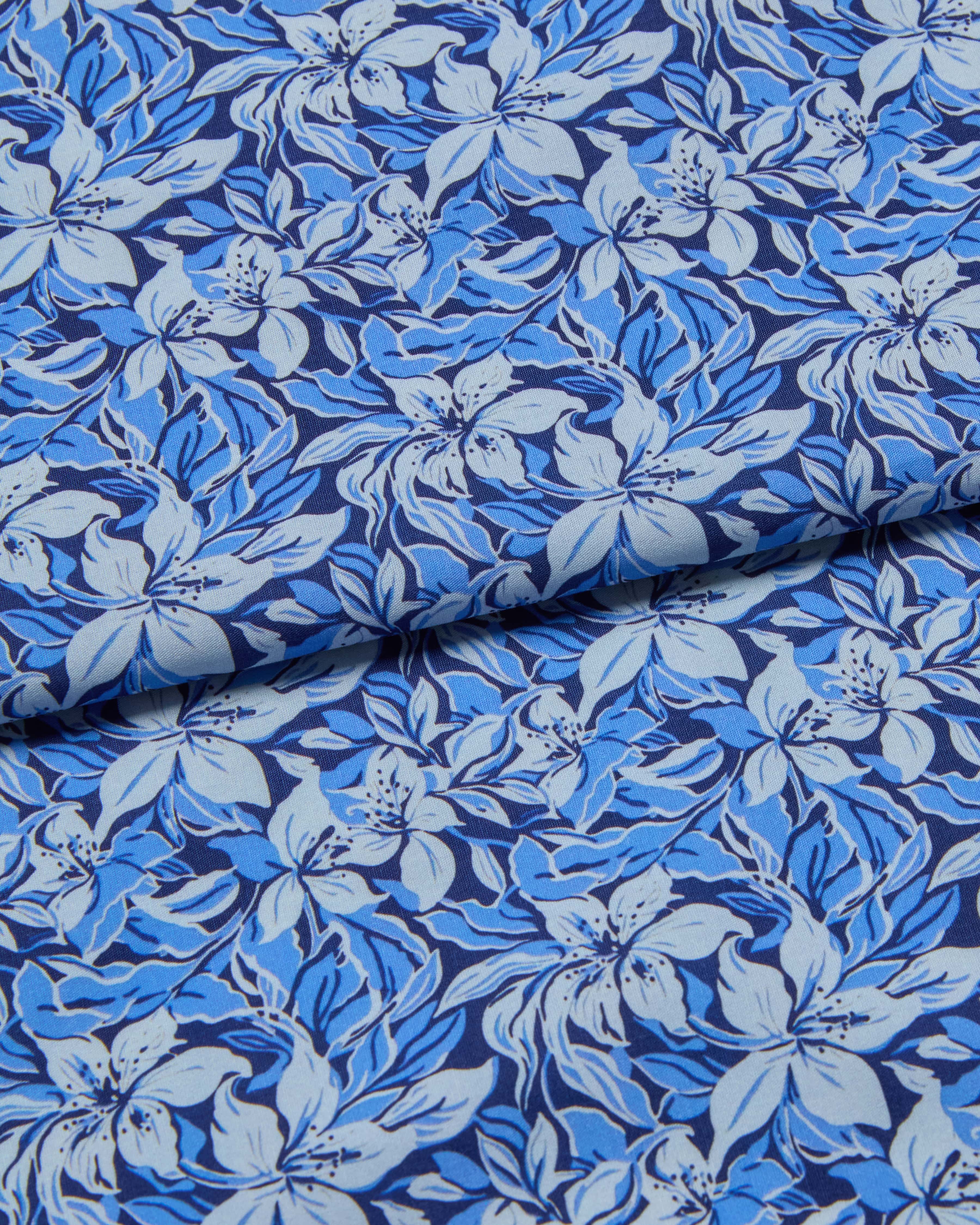 Blue floral patterned cotton fabric