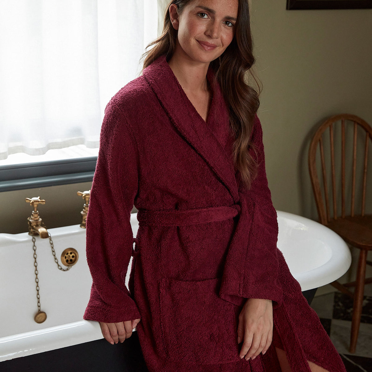 Cotton Towelling Robe - Burgundy – Bonsoir of London