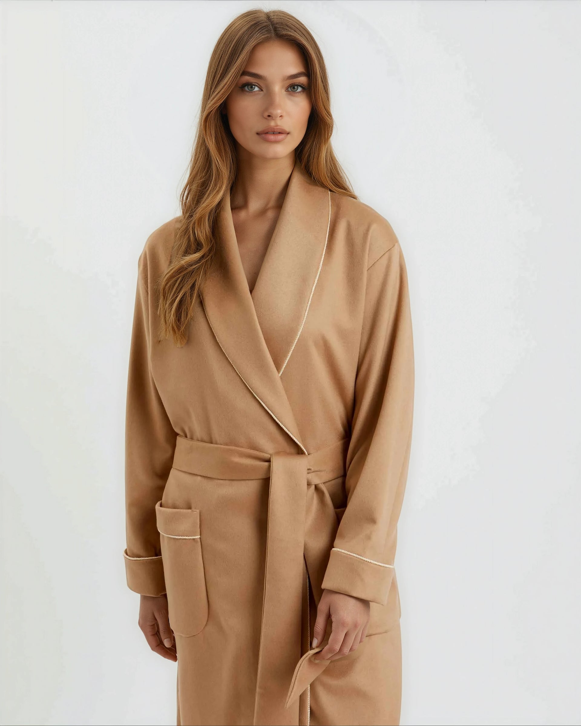 Women's Luxury Camel Silk-Lined Cashmere Robe | Bonsoir of London Women's Luxury Camel Silk-Lined Cashmere Robe | Bonsoir of London