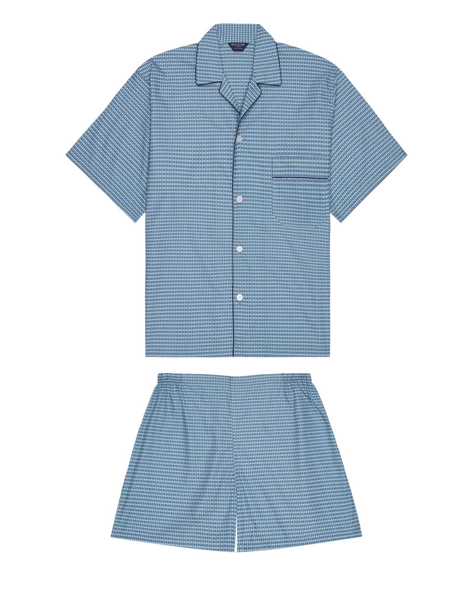 Men's Classic Cotton Short Pyjamas - Padbury Geo Light Blue