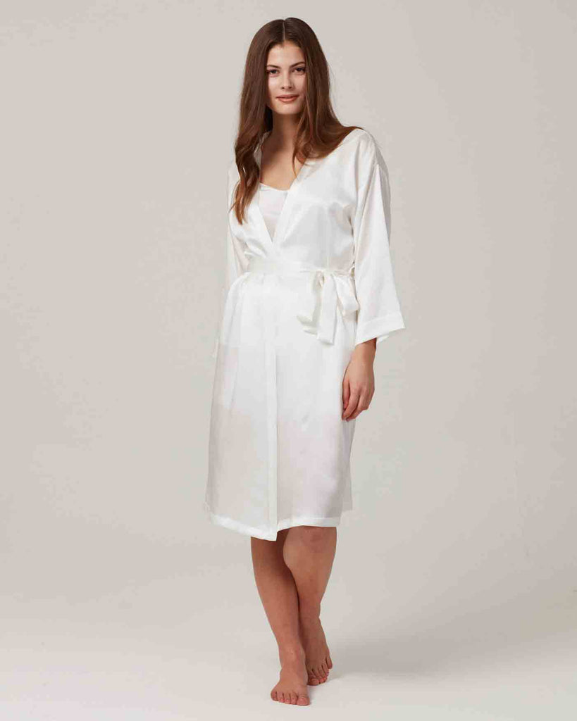 Women's Luxury Ivory Silk Short Dressing Gown | Bonsoir of London