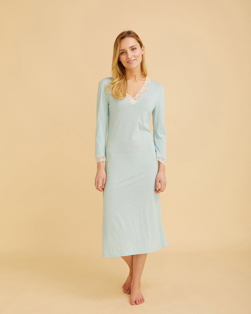 Women's Jersey Nightdress With Lace Mint Green | Bonsoir of London