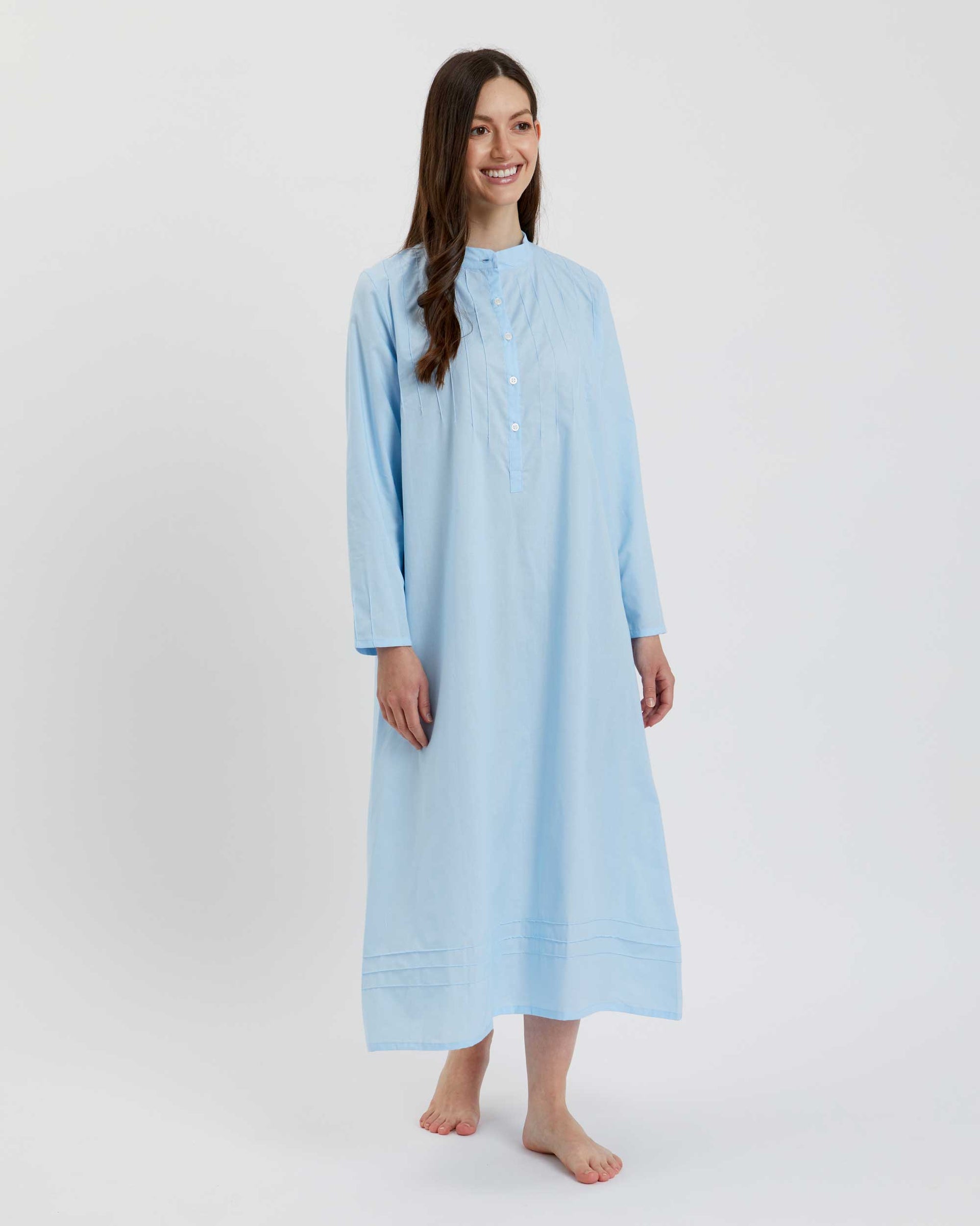 long sleeve cotton night dress for women Women's Long Sleeve Cotton Nightdress Blue