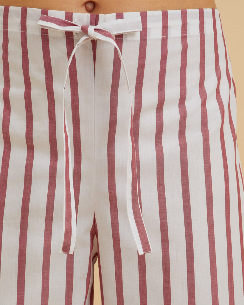 Women's Classic Cotton Pyjamas - Burgundy White Stripe | Bonsoir of London