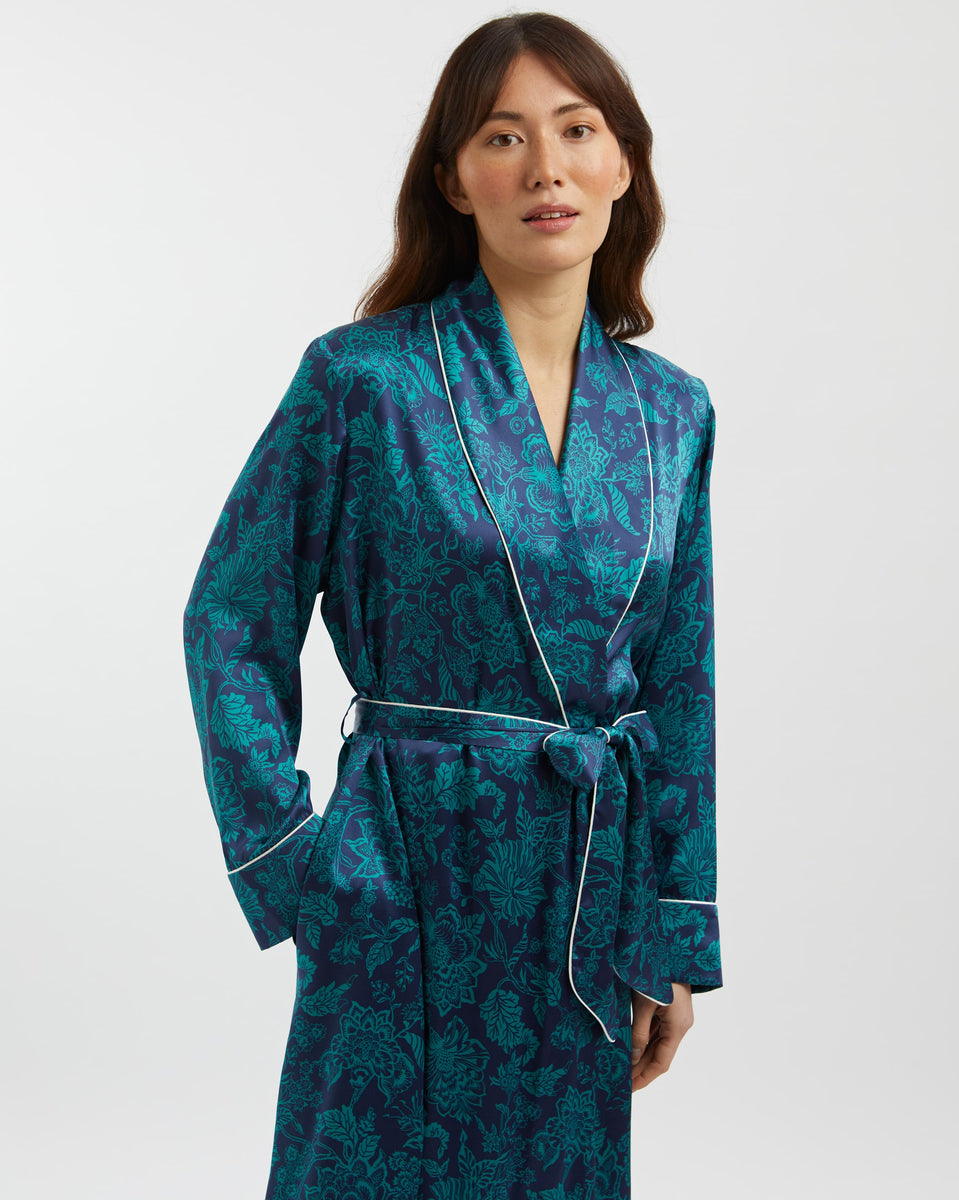 Women's Silk Dressing Gown - Christelle – Bonsoir of London