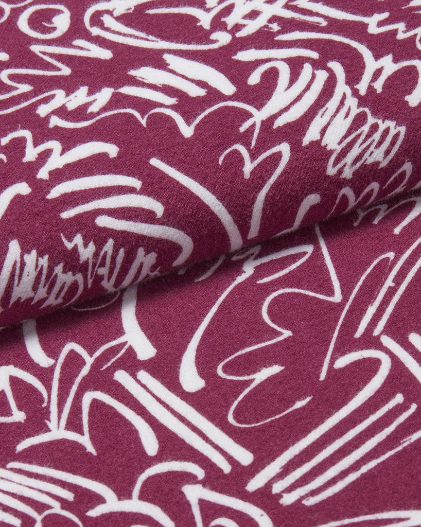 Women's Brushed Cotton Pyjamas - Berry Red Abstract Print | Bonsoir of London