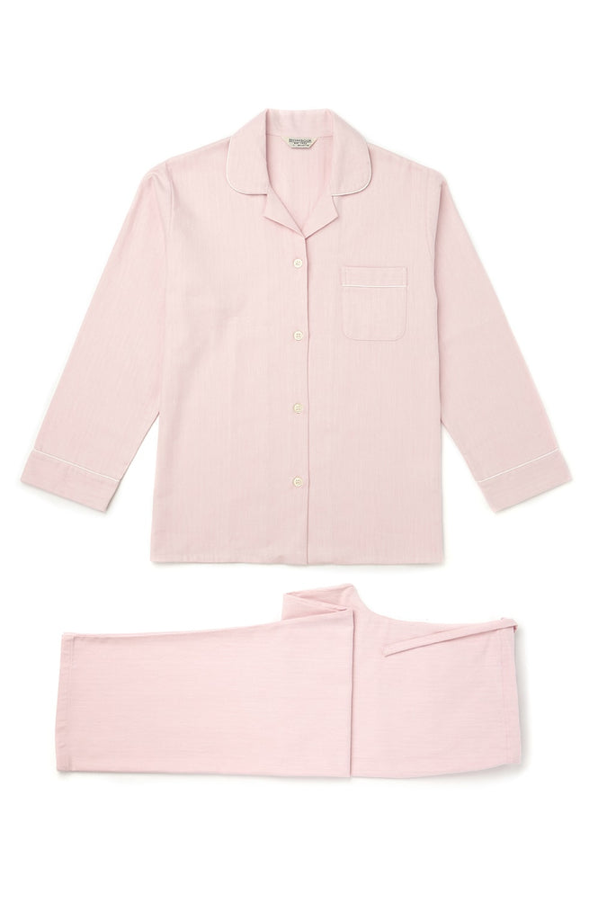 Brushed Pastel Pyjamas (blps) - Pink Herringbone | Bonsoir of London
