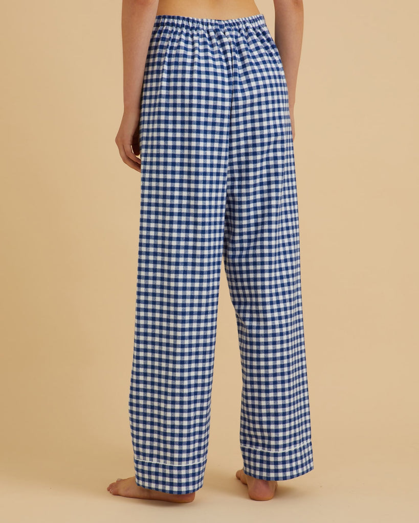Women's Brushed Cotton Pyjama Trousers - Midnight Blue Gingham | Bonsoir of London