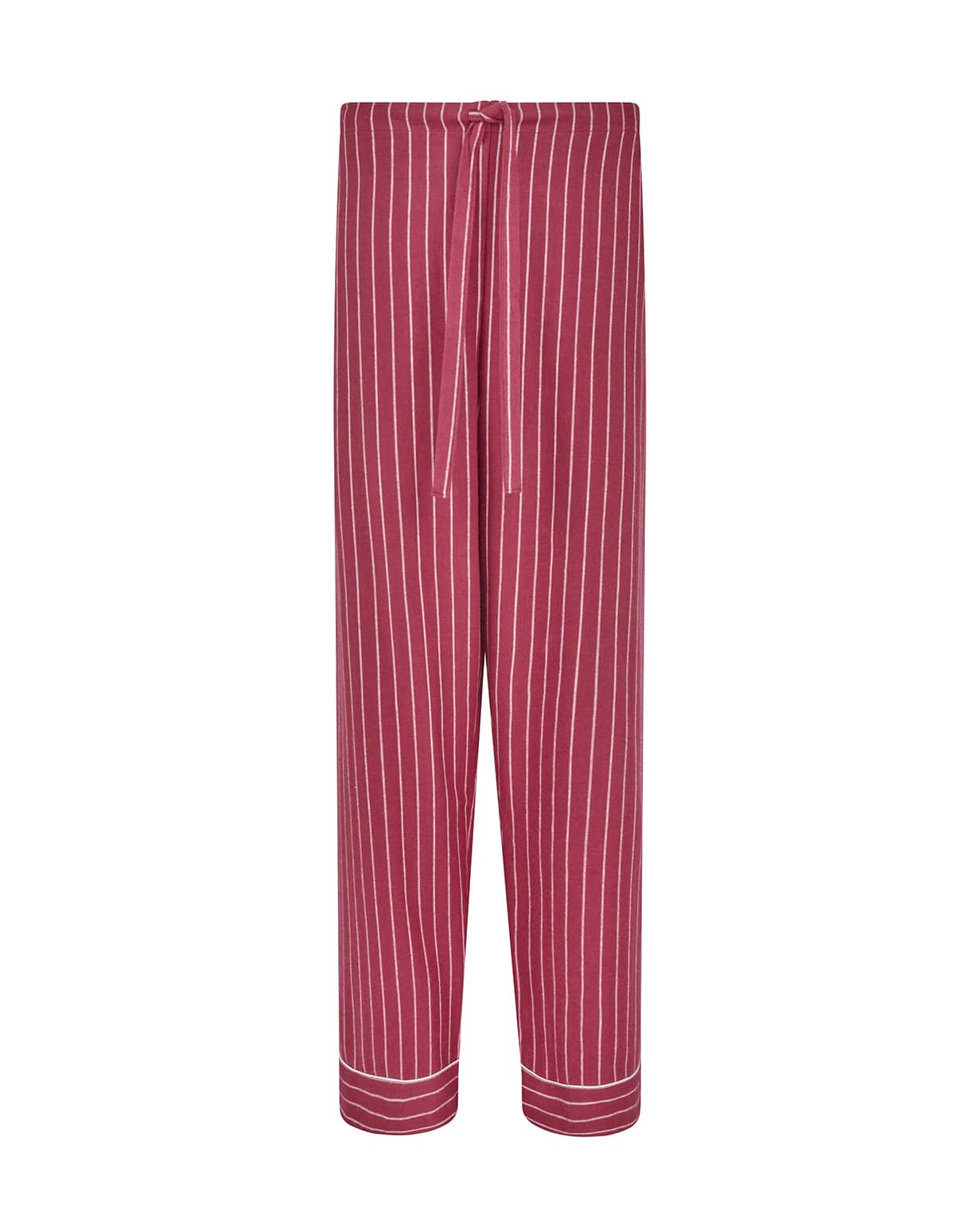 Women's Brushed Cotton Pyjama Trousers - Berry Red Stripe | Bonsoir of London