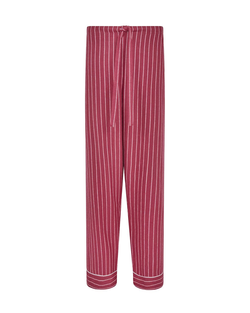 Women's Brushed Cotton Pyjama Trousers - Berry Red Stripe | Bonsoir of London