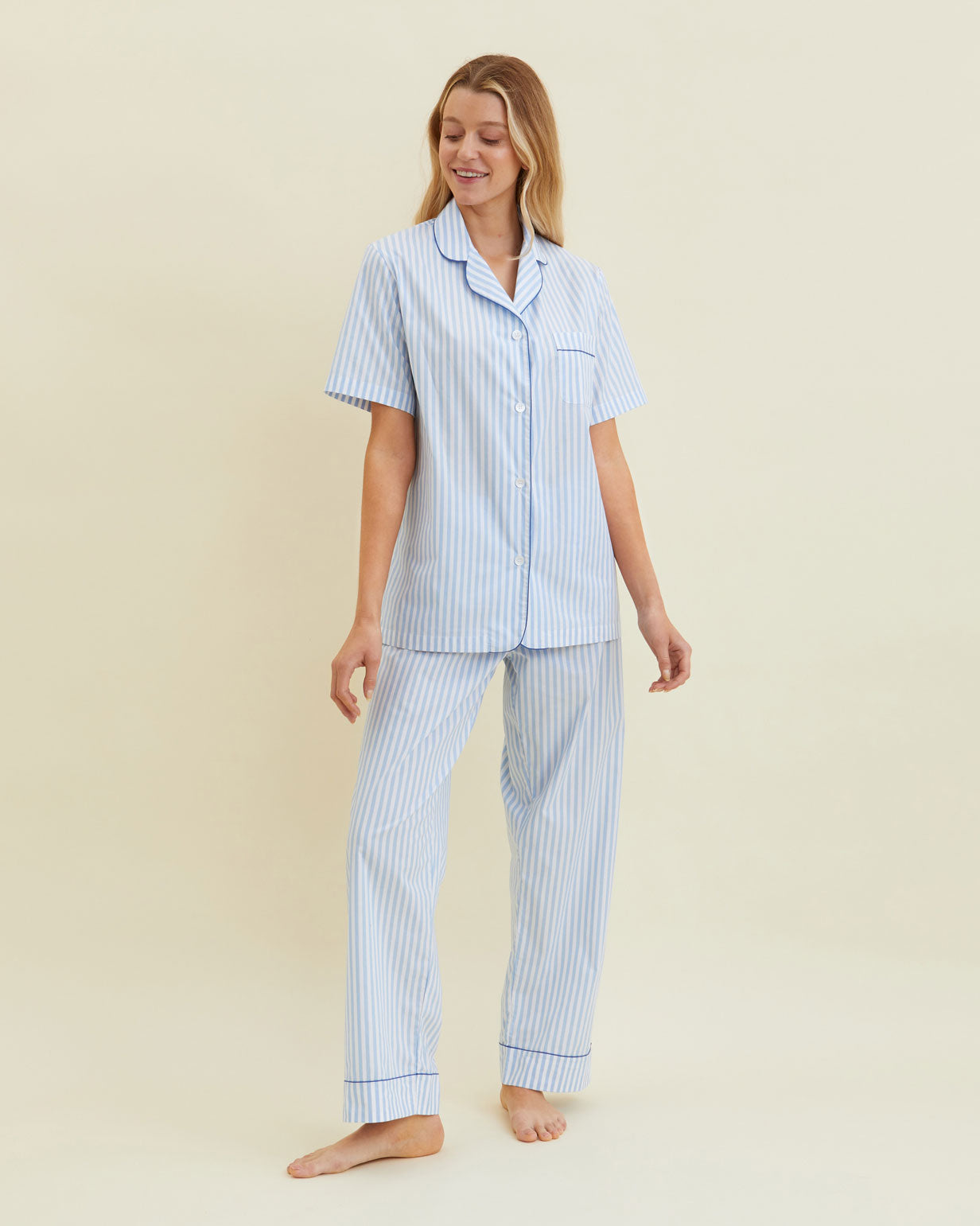 Women's Cotton Short Sleeve Pyjamas - Blue Stripe