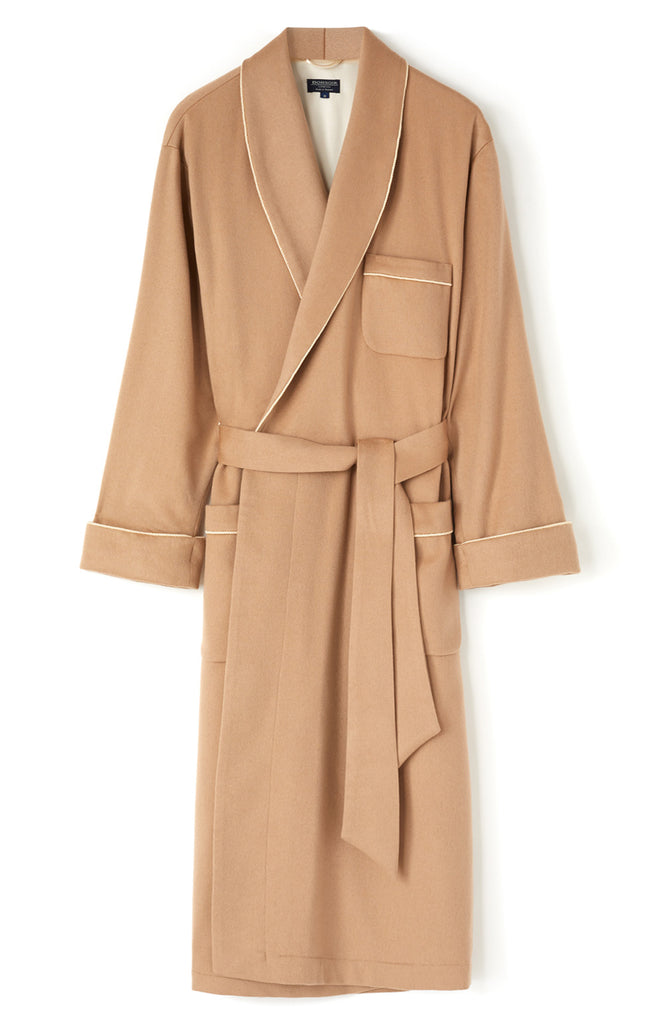 Men's Luxury Camel Silk Lined Cashmere Robe | Bonsoir of London