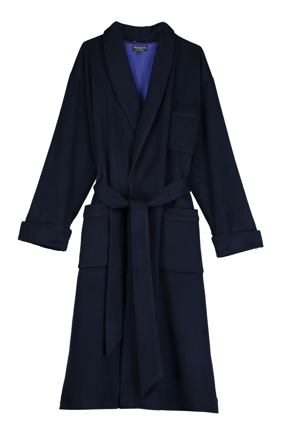 Men's Luxury Navy Silk-Lined Mens Cashmere Dressing Gown | Bonsoir of London