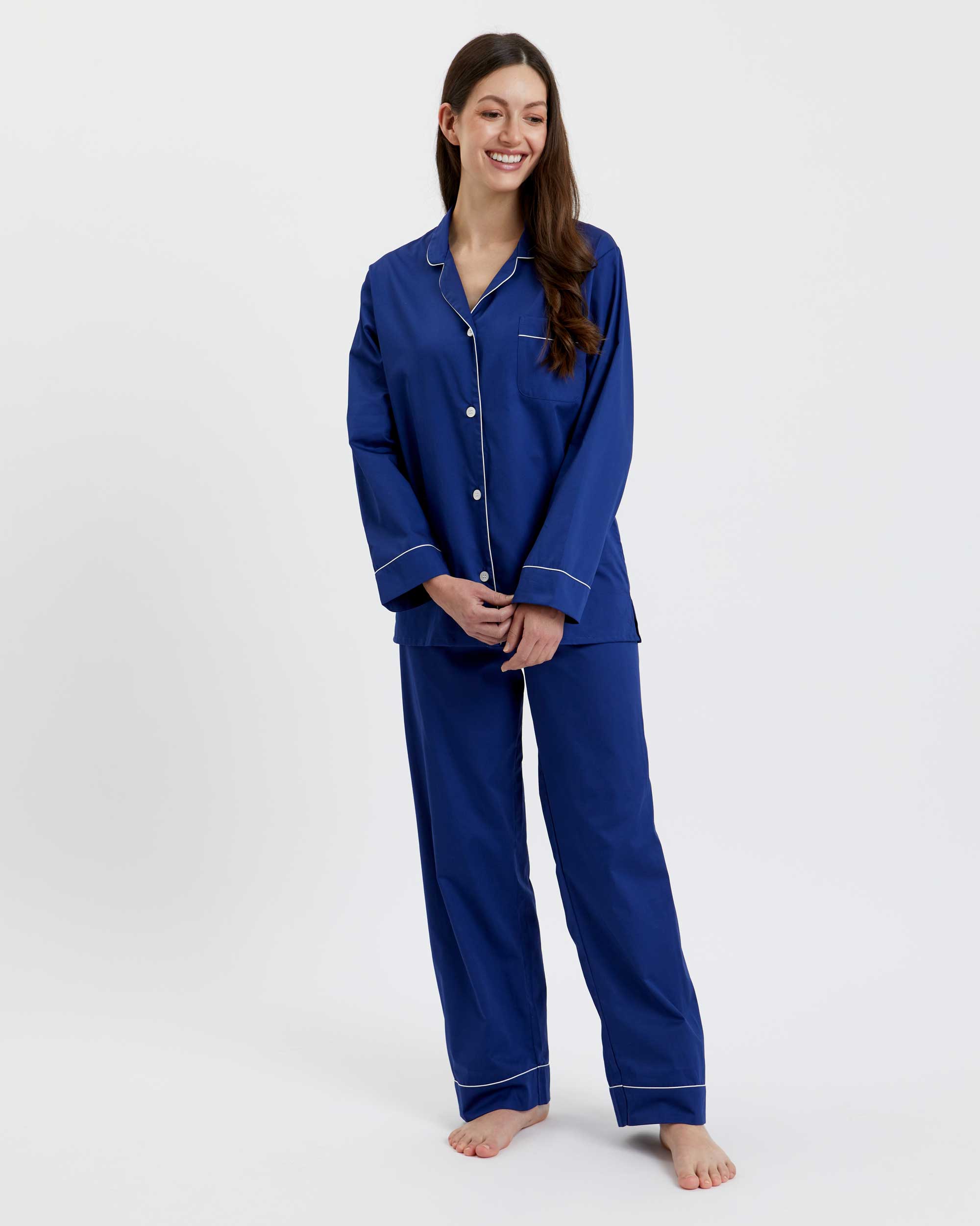 Women's Classic Cotton Navy Sateen Pyjamas